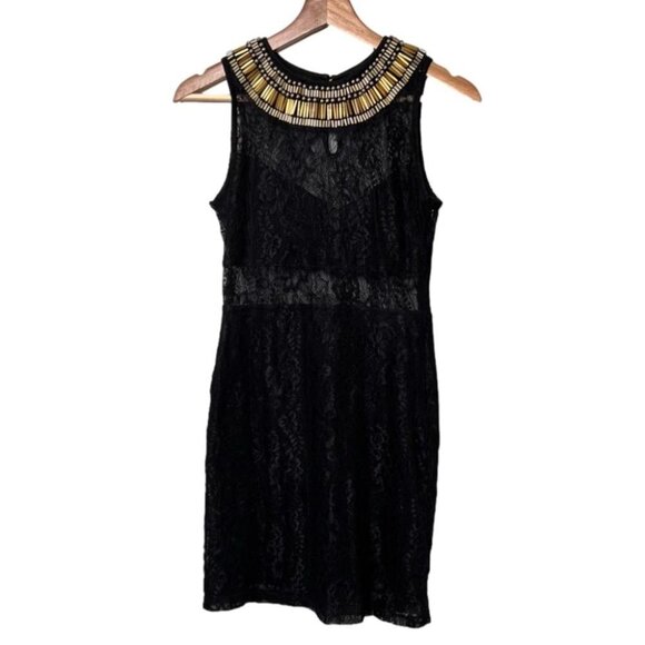 Forever 21 Womens Size Small Black Lace Sheer Sheath Dress Sleeveless Beaded - Picture 1 of 10